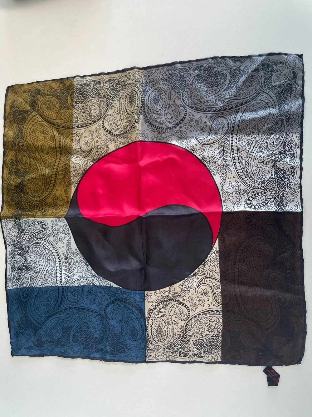 Vintage Italian Silk Scarf Abstract Paisley Colorblock Art Scarf